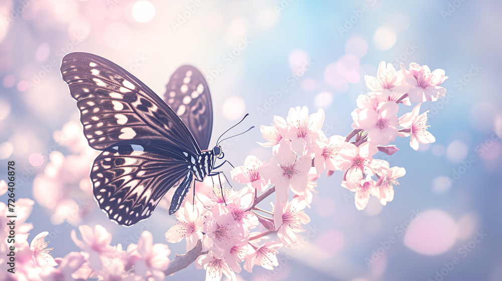 Close-up of a butterfly on a flower. a large butterfly sitting on green leaves, a beautiful insect in its natural habitat. Banner, Illustration for Albums, notebooks Close-up of a butterfly on a flower. a large butterfly sitting on green leaves, a beautiful insect in its natural habitat. Banner, Illustration for Albums, notebooks