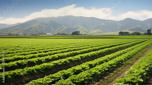 Green vegetable crop row lettuce agriculture field Image, lettuce leaves organic vegetable farm realistic wallpaper