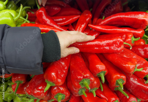 choosing peppers at the grocery store © lado2016