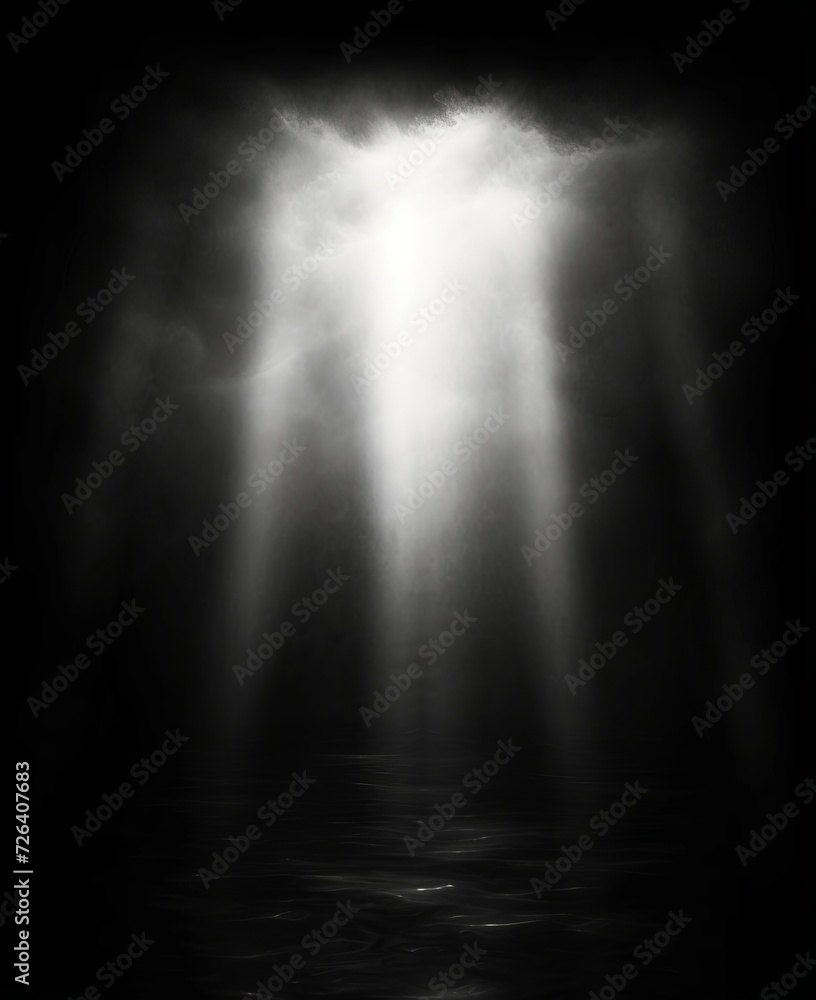 white light ray coming from top, light overlay isolated on black background