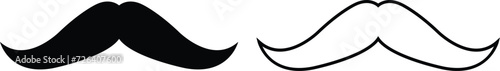 Hipster mustache icon set. Different flat or line vector collection isolated on transparent background. Black silhouette of adult man Italian moustache. Symbol of Fathers day.old facial hair styles.