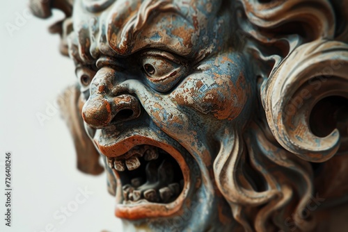 A close up view of a demon statue. Can be used as a decorative element or for Halloween-themed projects