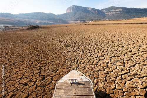 Abandoned dock at the Sau reservoir, Panta de Sau, due to Catalonia's biggest drought in history photo