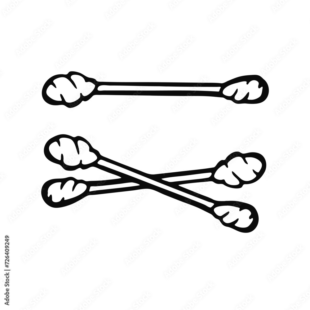 Cotton swabs for ears, personal hygiene, vector outline Cotton swabs for ears, personal hygiene, vector outline