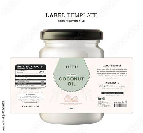 Coconut oil label packaging design product sticker natural cosmetic design.