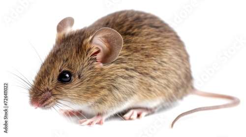 A brown mouse sitting on a white surface. Suitable for various uses