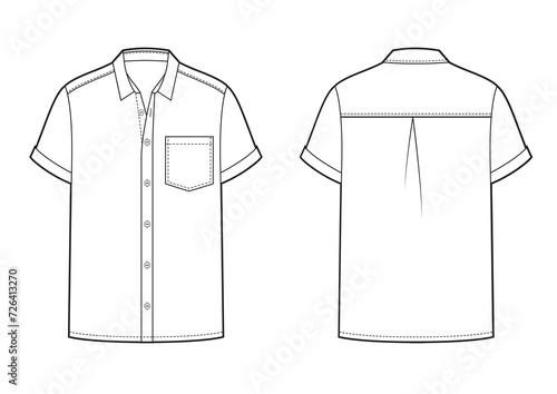 Men's short sleeves formal shirt flat sketch.