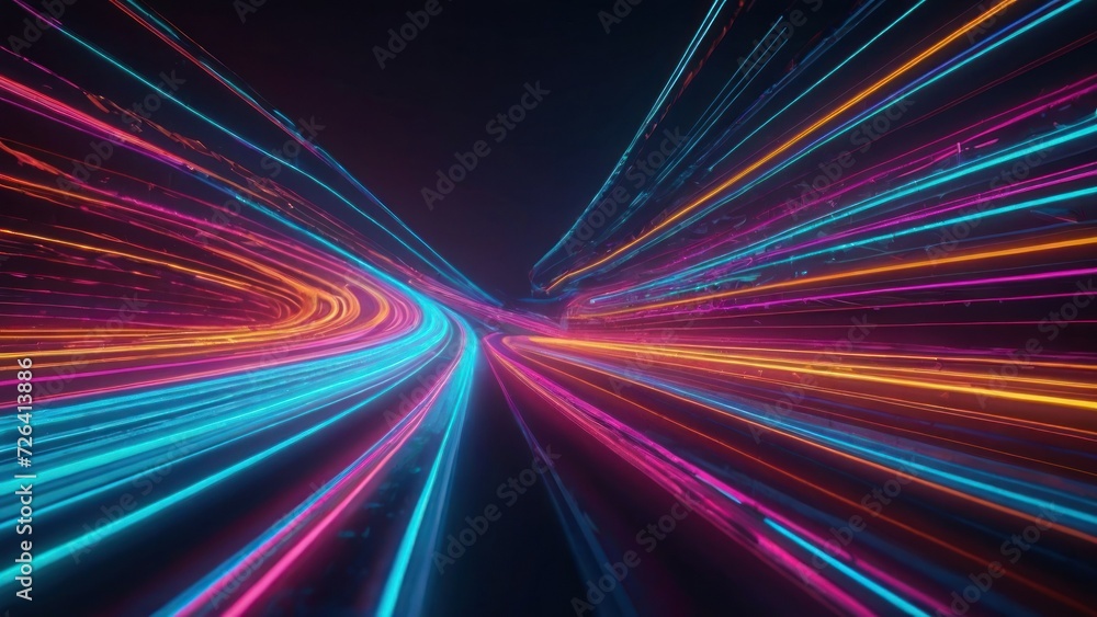 3d render. Abstract fantastic neon background. Colorful speedway lines. Glowing energy stream, power jet, curvy ribbon. generative, ai. 3d render. Abstract fantastic neon background. Colorful speedway lines. Glowing energy stream, power jet, curvy ribbon. generative, ai.