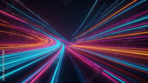 3d render. Abstract fantastic neon background. Colorful speedway lines. Glowing energy stream, power jet, curvy ribbon. generative, ai.