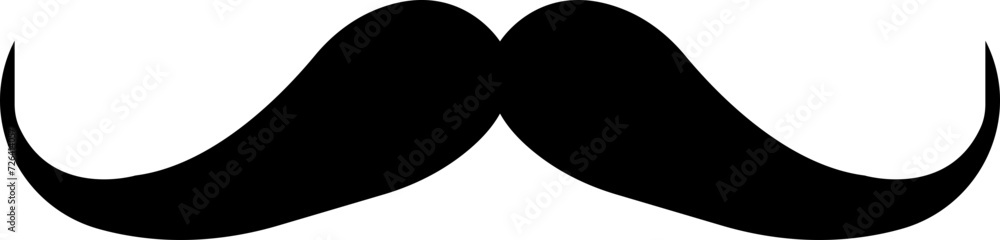 Hipster mustache icon flat vector isolated on transparent background. Black silhouette of adult man Italian moustache. Symbol of Fathers day.old facial hair style.