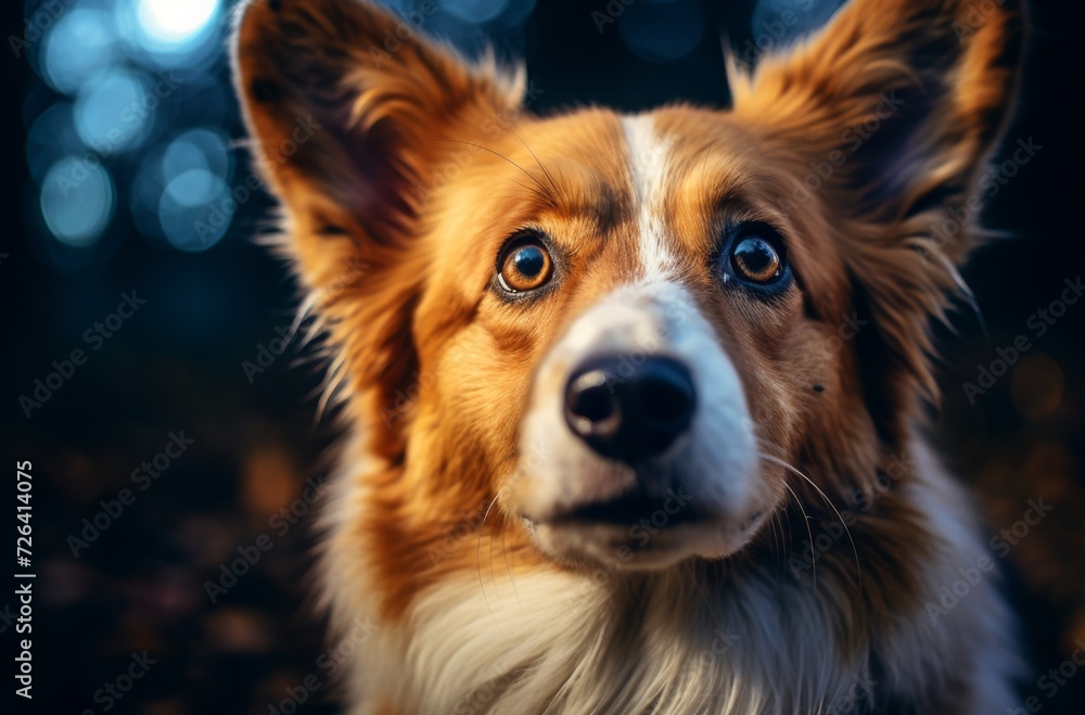 Naklejka premium A loyal collie with a rich brown snout gazes intently, embodying the loving and faithful nature of canines