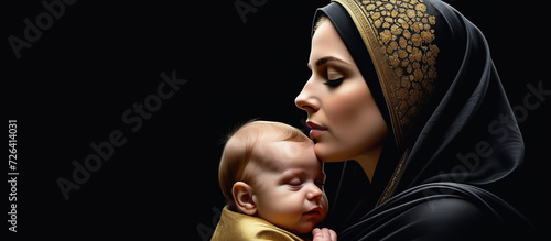 Virgin Mary with a newborn child.