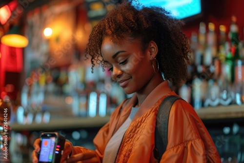 Close-up of a black lady using a smart watch to pay. Generative Ai.