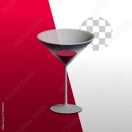 Transparent glass with unfinished wine 3D Al 2020 and PNG without background bar party concept