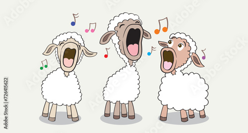 Three sheep singing together excitedly. Vector format.
