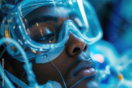 Black patient receiving anesthesia in close-up. Generative Ai.