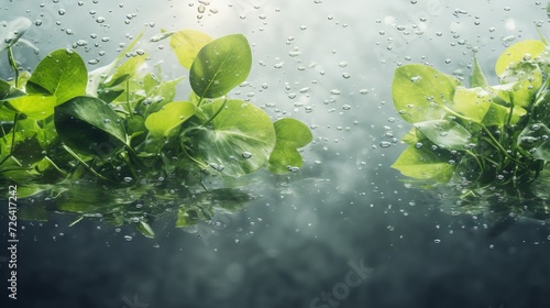 Transparent clean water green leaf sunlight background top view beauty mockup spa wellness
