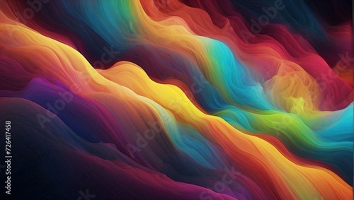 Abstract image featuring a wave-like pattern with a rich gradient transitioning from purple to red, orange, yellow, green, and blue, evoking a sense of fluid movement.