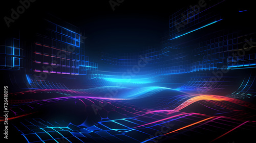 Digital technology blue rhythm wavy lines abstract graphic poster web page ppt background