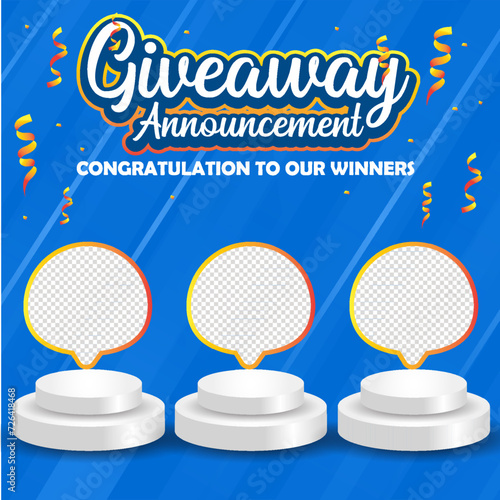 Giveaway winner announcement social media post banner template