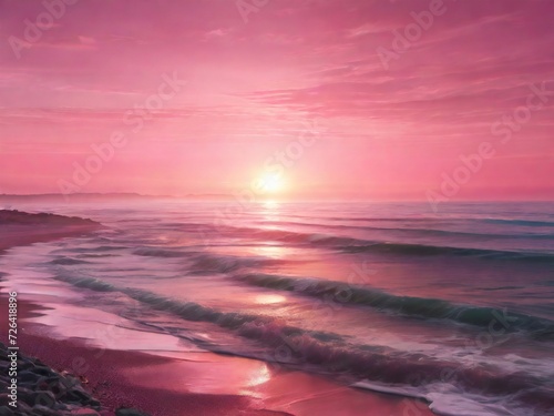 background of pink sunrise over the sea. design for banner, poster, web, greeting card, social media. ai generative design