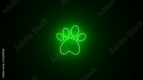 Glowing Paw print simple icon. Animal Trail Neon Sign.