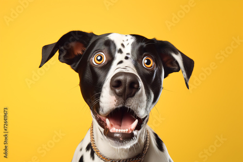 Surprised dog with wide eyes and open mouth  capturing a moment of dog wonder and curiosity.