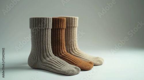 Two pairs of socks sitting next to each other. Perfect for illustrating matching accessories or organizing wardrobe.