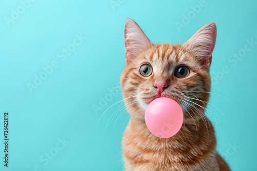 Furry Friends: A Cute Tabby Kitten with Beautiful Blue Eyes, Lying Playfully on a Fluffy White Fur Ball, Curiously Looking at the Camera on Colorful Pink Background.
