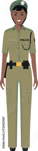 Standing African Military Policewoman Officer in Traditional Uniform Character Icon in Flat Style. Vector Illustration.
