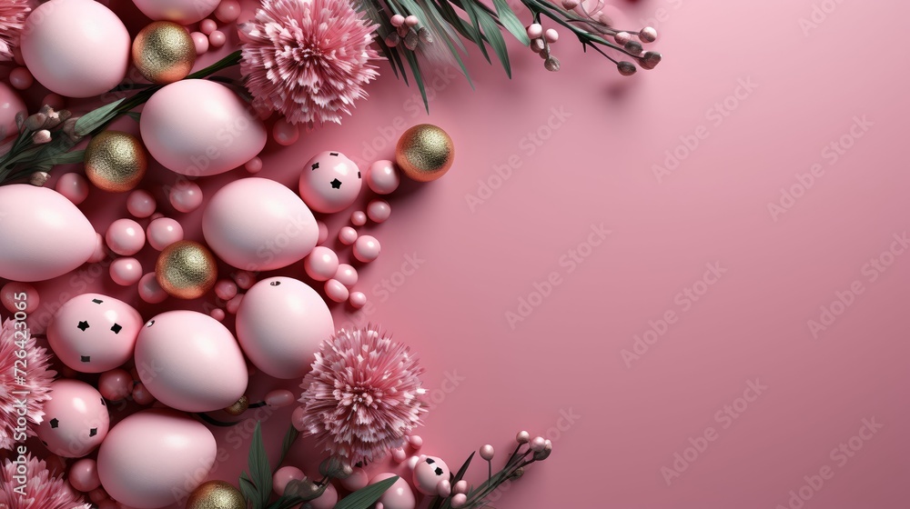 Happy Easter greeting background with eggs and flower. Easter eggs background with copy space area. Frame background. Happy Easter greeting background with eggs and flower. Easter eggs background with copy space area. Frame background.