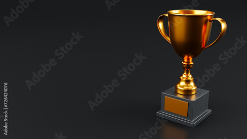3D render of Winner Gold Trophy isolated on dark background, trophy cup isolated
