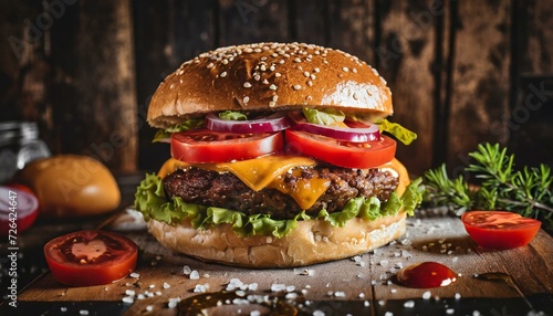 O melhor hambúrguer do mundo é uma obra-prima culinária que combina ingredientes de alta qualidade, preparação artesanal e uma explosão de sabores inigualável.  photo