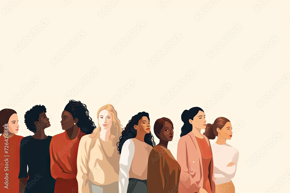 Illustration of a diverse group of women. Concept of a diverse and multiethncial community. International Women's Day concept. Illustration of a diverse group of women. Concept of a diverse and multiethncial community. International Women's Day concept.