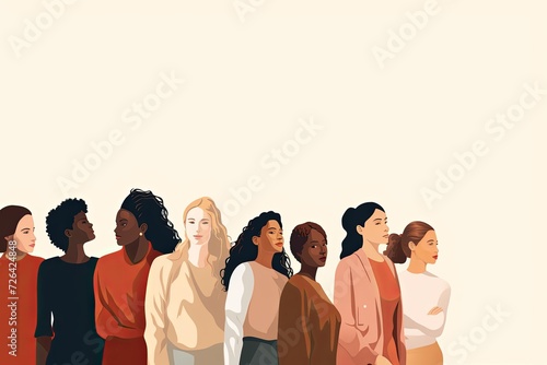 Illustration of a diverse group of women. Concept of a diverse and multiethncial community. International Women's Day concept.