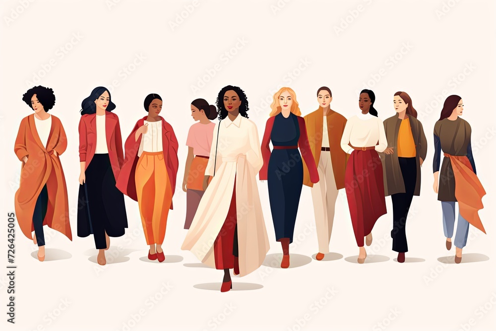 Obraz premium Illustration of a diverse group of women. Concept of a diverse and multiethncial community. International Women's Day concept.
