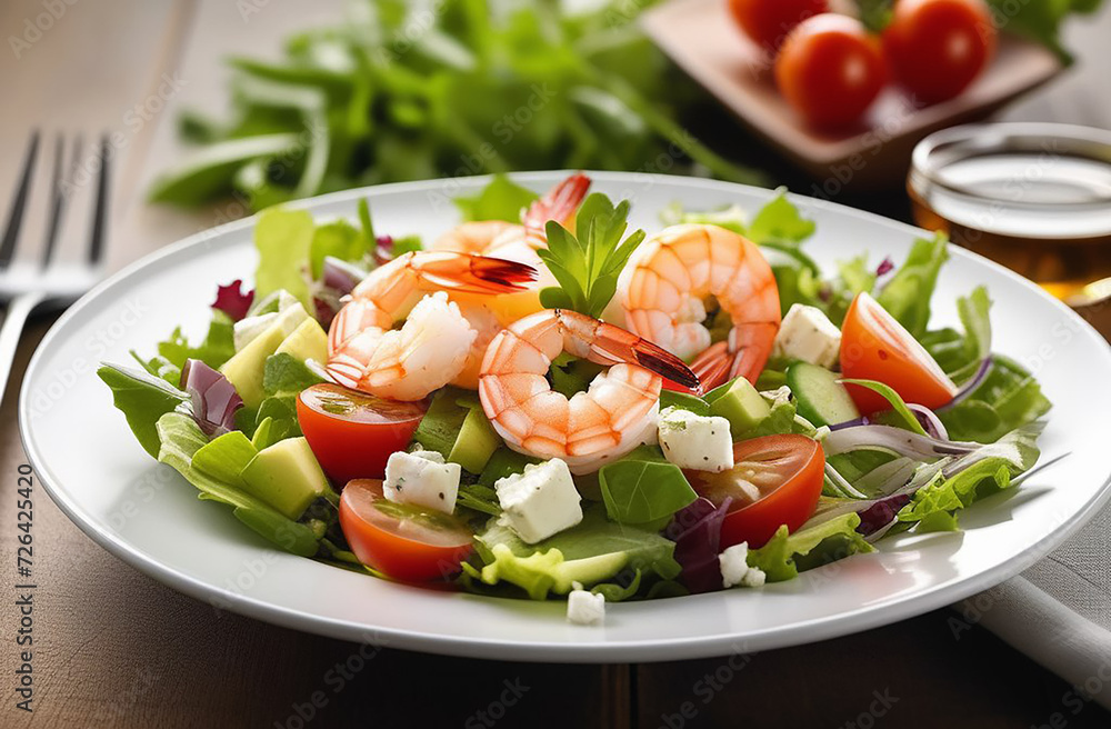 Shrimp salad on a white plate. Shrimp salad on a white plate.