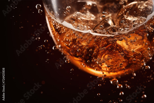 glass of soda steamed from the cold, bubbles