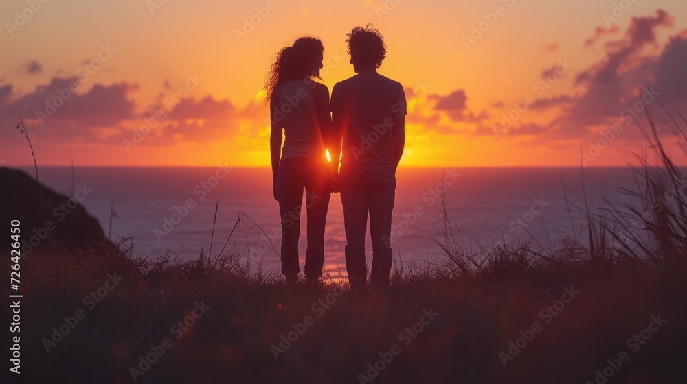 the silhouette of a couple: watching + the sunset 