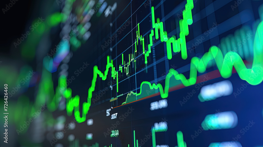 Fototapeta premium Profiting Stock Market - Green Ascending Lines