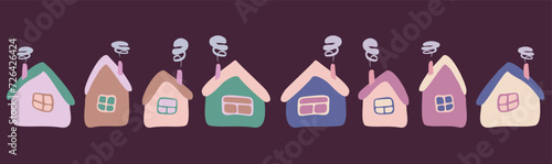 Εκτύπωση καμβά Collection of Cute Cartoon houses in whimsical childlike style