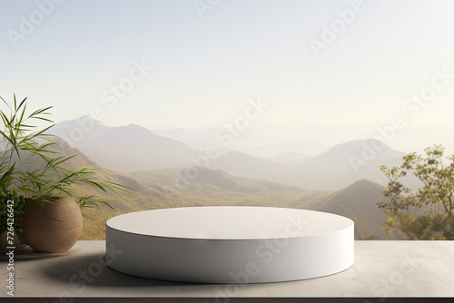  3D mockup of plastic round platform, minimalist abstract expressionist style