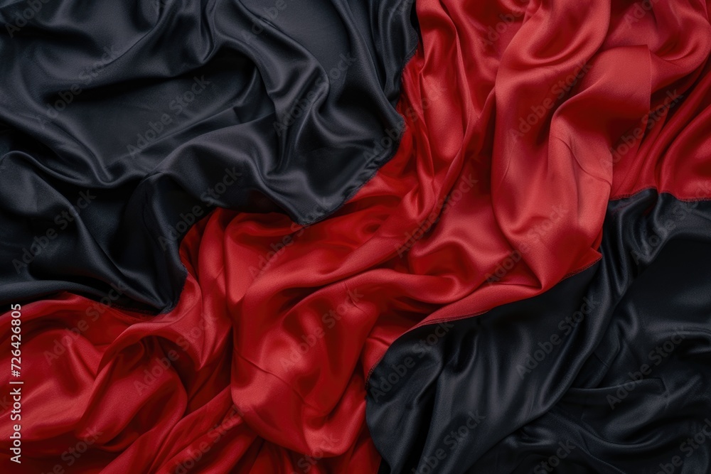 Close up of a vibrant red and black fabric. Versatile and eye-catching, this image can be used for various design projects Close up of a vibrant red and black fabric. Versatile and eye-catching, this image can be used for various design projects