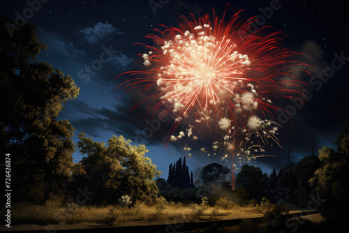 Fireworks in the night sky. 3d rendering. Computer digital drawing