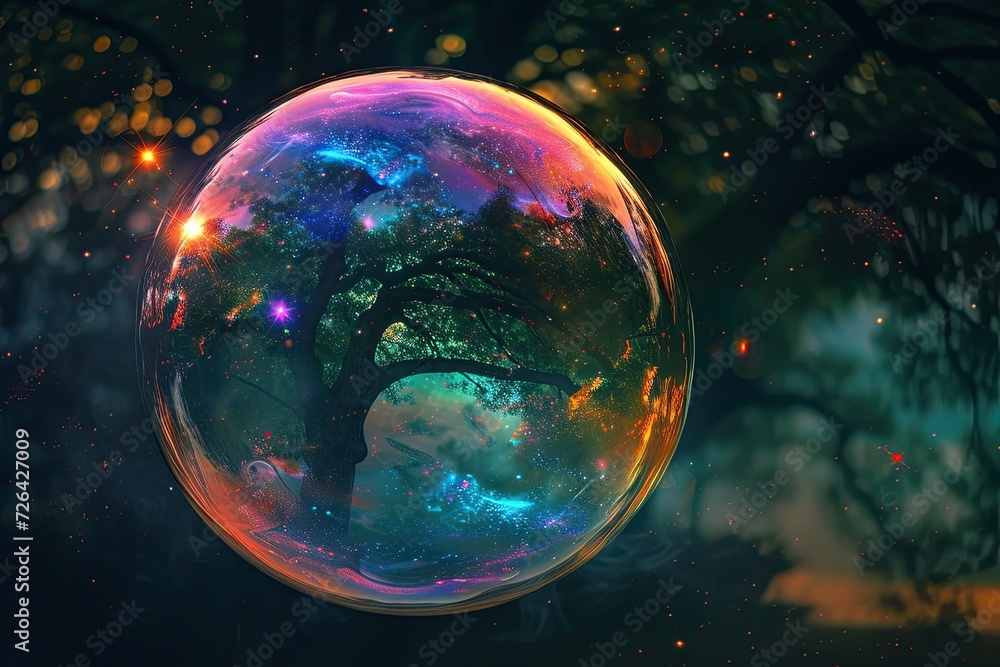Fototapeta premium soap bubble in a surreal starry world