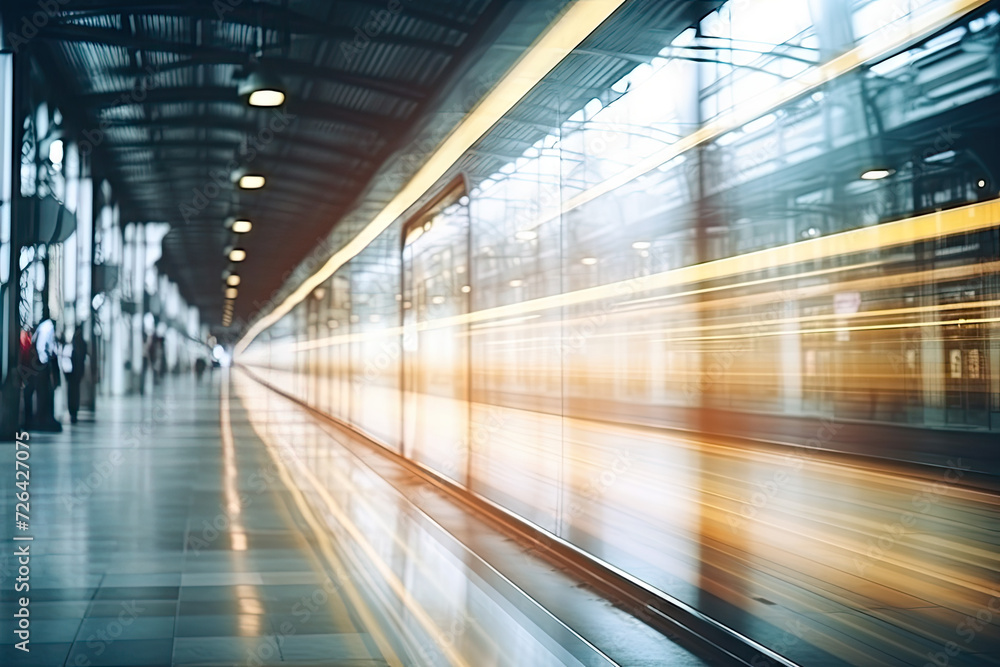 Motion blur of train moving in the airport. Business and transportation concept