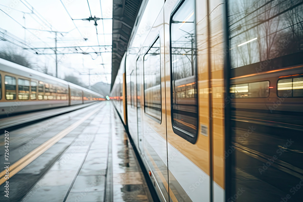 Motion blur of train moving in the airport. Business and transportation concept Motion blur of train moving in the airport. Business and transportation concept