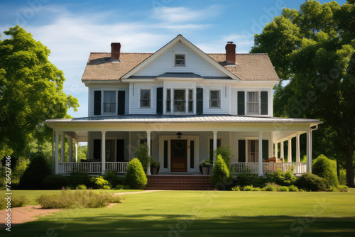 American Style Country House on a Striking Summer Day with Blue Sky © Kitta