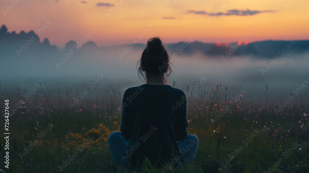 Obraz premium Morning meditation in nature.