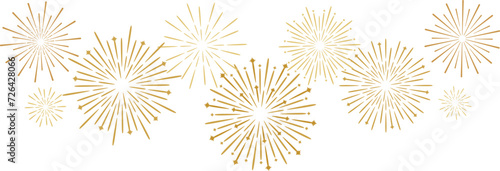 Golden firework vector banner, elegant background design, isolated clip art element set
